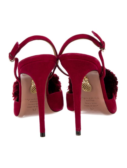 Aquazzura Suede Pom-Pom Embellishments Slingback Pumps