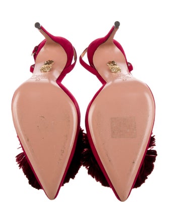Aquazzura Suede Pom-Pom Embellishments Slingback Pumps