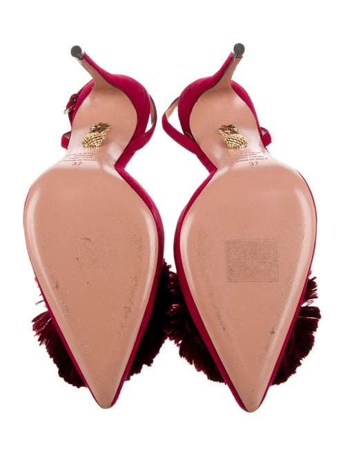 Aquazzura Suede Pom-Pom Embellishments Slingback Pumps