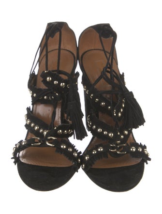 Aquazzura Suede Tassel Accents Gladiator Sandals