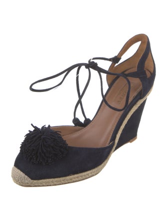 Aquazzura Suede Tassel Accents T-Strap Pumps