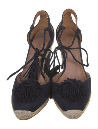Aquazzura Suede Tassel Accents T-Strap Pumps