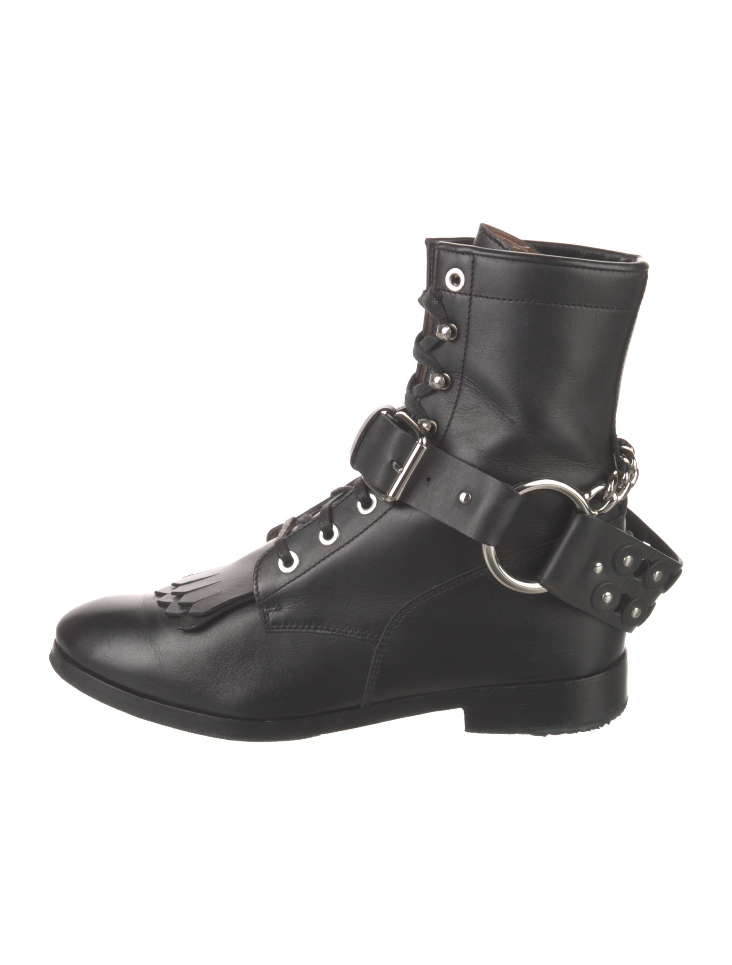 Aquazzura Leather Chain-Link Accents Combat Boots