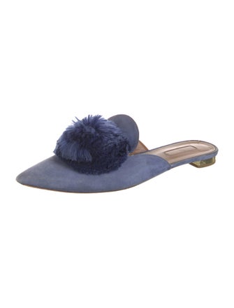 Aquazzura Suede Pom-Pom Embellishments Mules