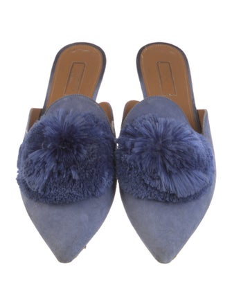 Aquazzura Suede Pom-Pom Embellishments Mules
