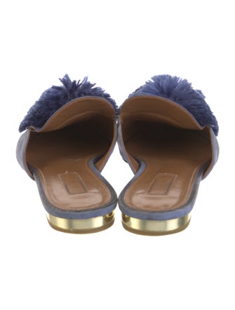 Aquazzura Suede Pom-Pom Embellishments Mules