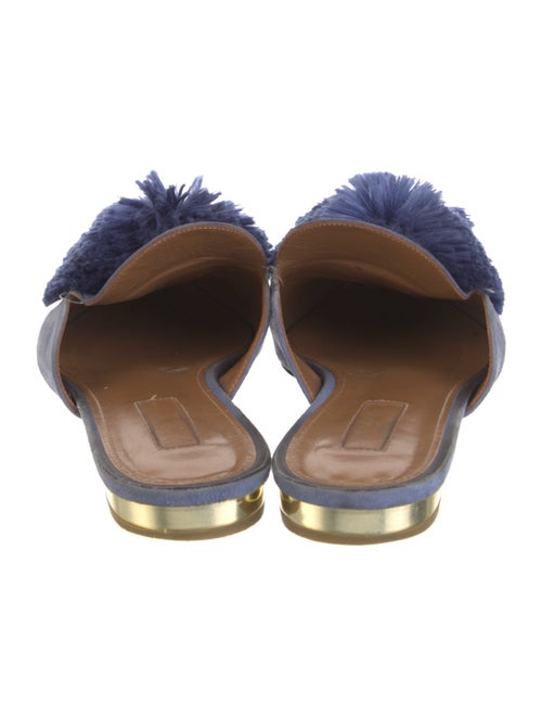 Aquazzura Suede Pom-Pom Embellishments Mules