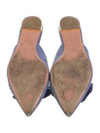Aquazzura Suede Pom-Pom Embellishments Mules