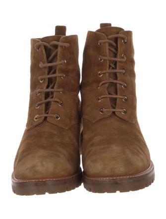 Aquazzura Faux Pearl Accents Suede Combat Boots