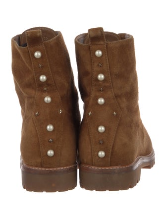 Aquazzura Faux Pearl Accents Suede Combat Boots