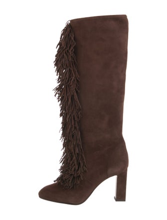 Aquazzura Suede Fringe Trim Accent Lace-Up Boots