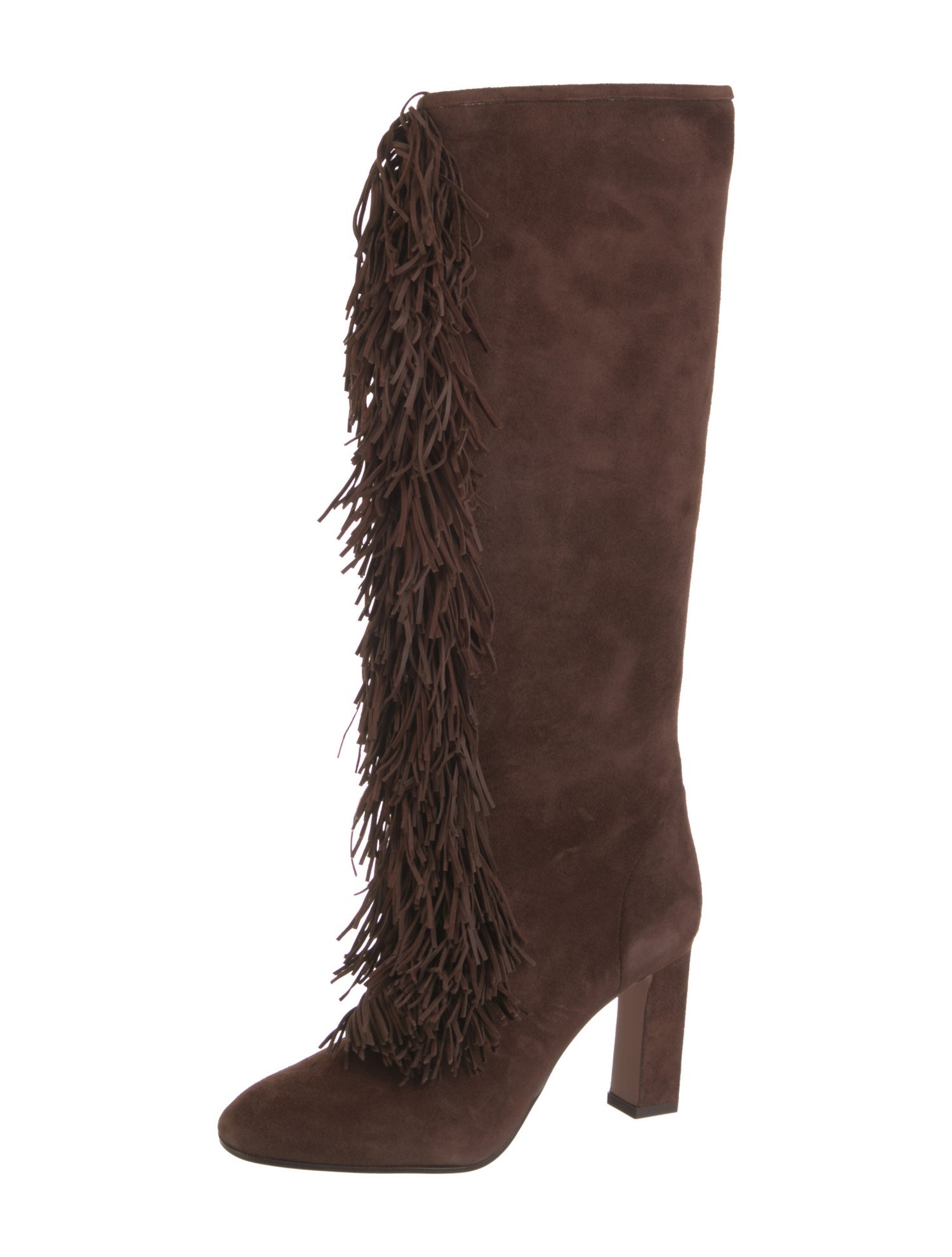 Aquazzura Suede Fringe Trim Accent Lace-Up Boots