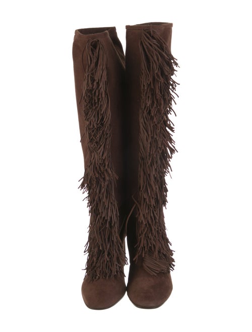 Aquazzura Suede Fringe Trim Accent Lace-Up Boots