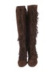 Aquazzura Suede Fringe Trim Accent Lace-Up Boots