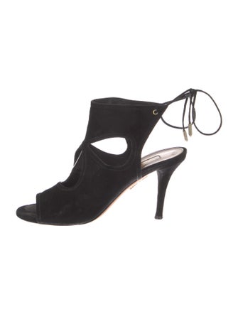 Aquazzura Suede Leather Trim Embellishment Sandals