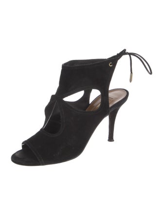 Aquazzura Suede Leather Trim Embellishment Sandals