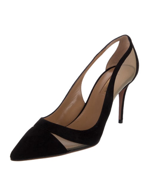 Aquazzura Suede Mesh Accents Slingback Pumps