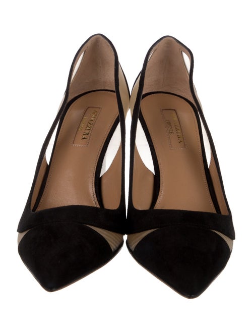 Aquazzura Suede Mesh Accents Slingback Pumps