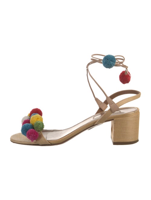 Aquazzura Raffia Pom-Pom Embellishments Sandals