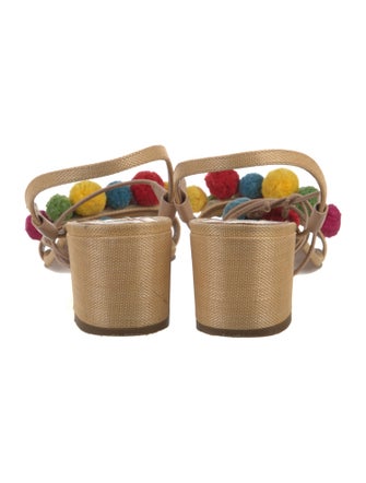 Aquazzura Raffia Pom-Pom Embellishments Sandals