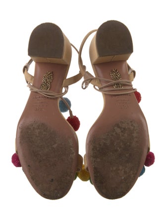 Aquazzura Raffia Pom-Pom Embellishments Sandals