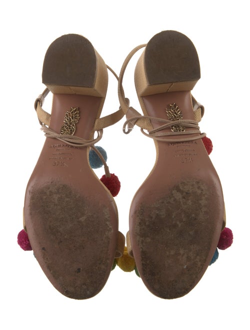 Aquazzura Raffia Pom-Pom Embellishments Sandals