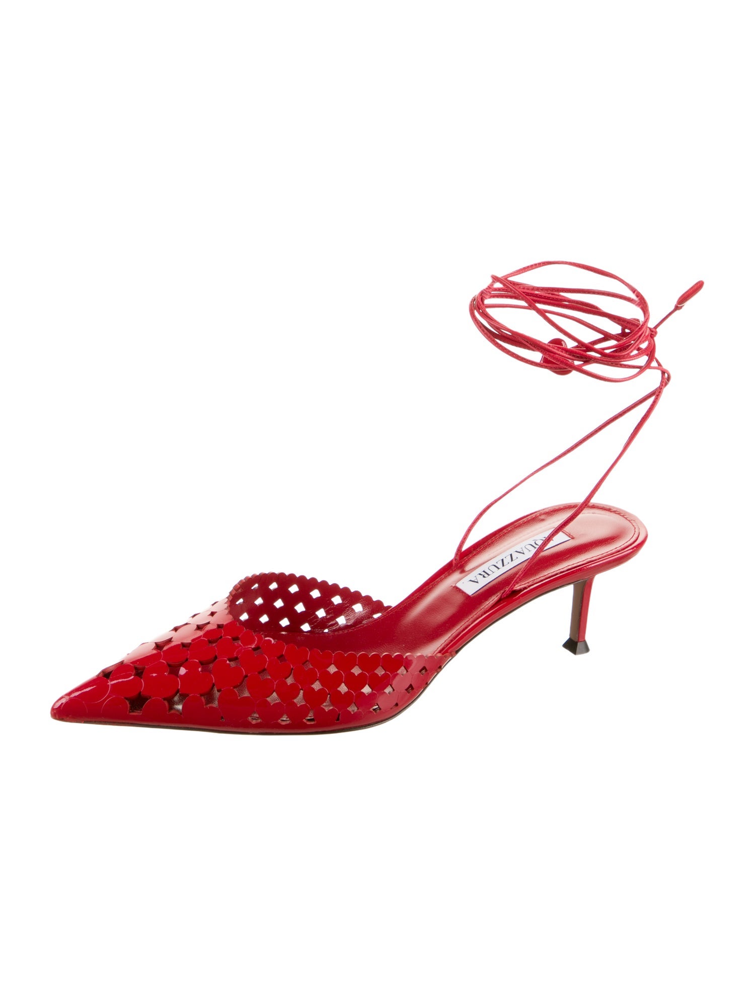 Aquazzura Patent Leather Lasercut Accents Slingback Pumps