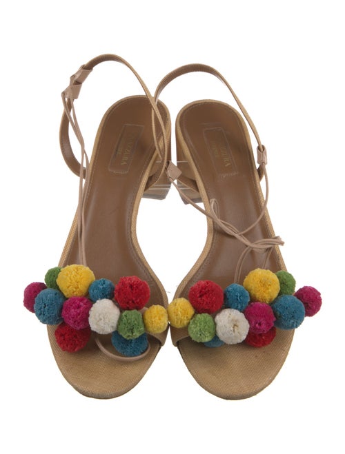 Aquazzura Raffia Pom-Pom Embellishments Sandals