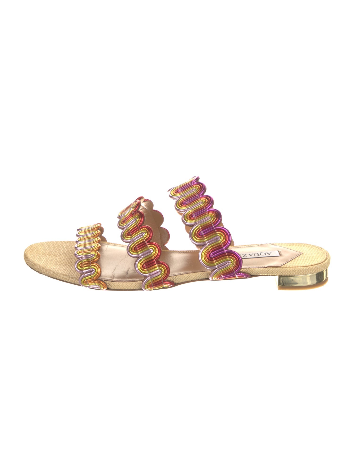 Aquazzura Raffia Printed Slides