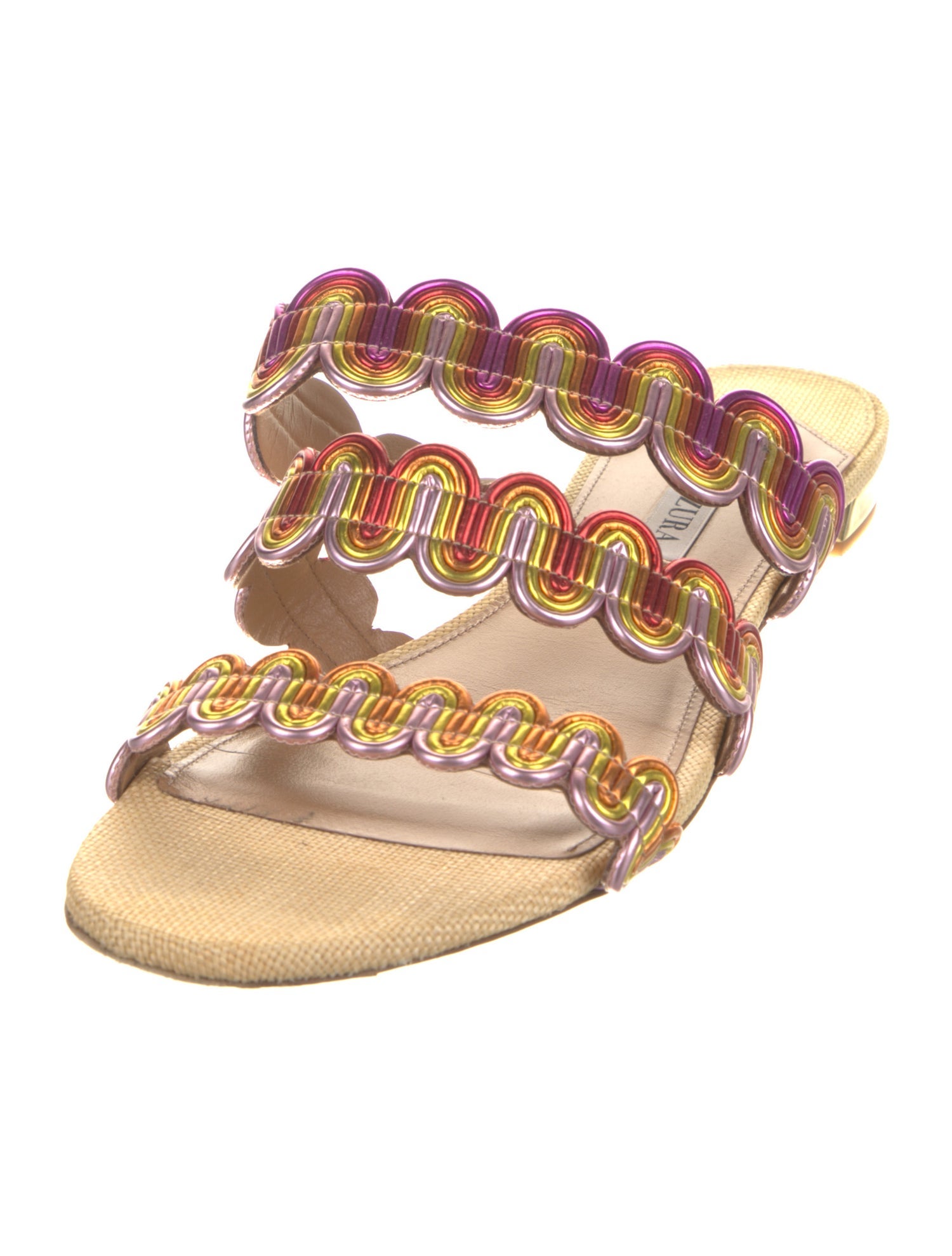 Aquazzura Raffia Printed Slides