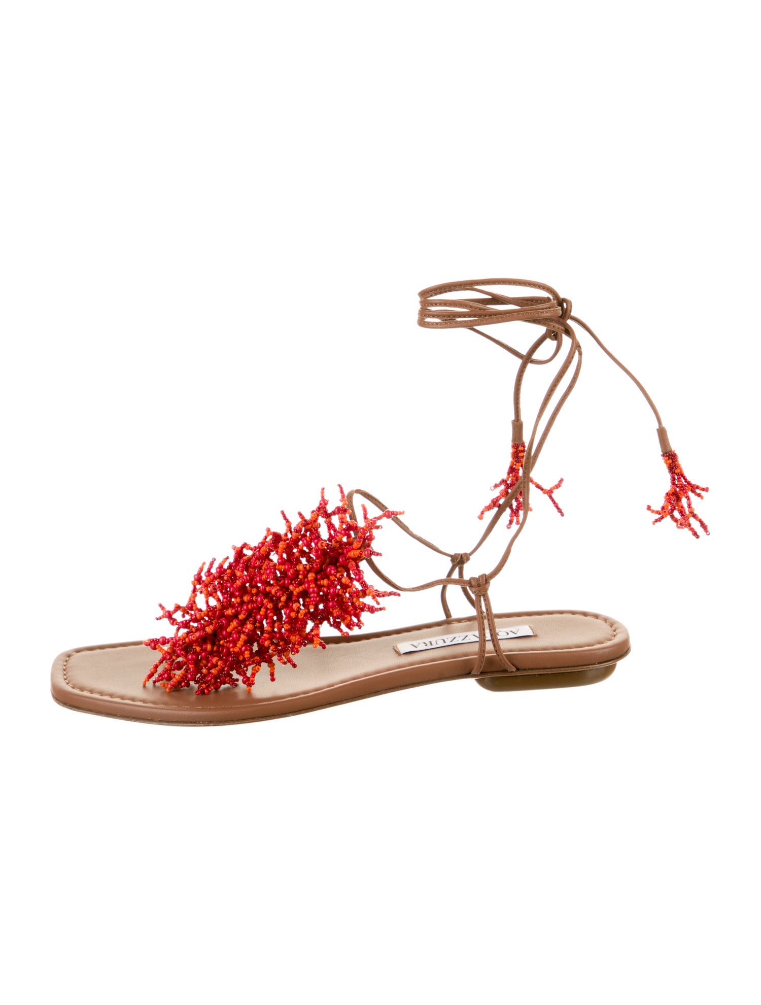 Aquazzura Leather Tassel Accents Gladiator Sandals