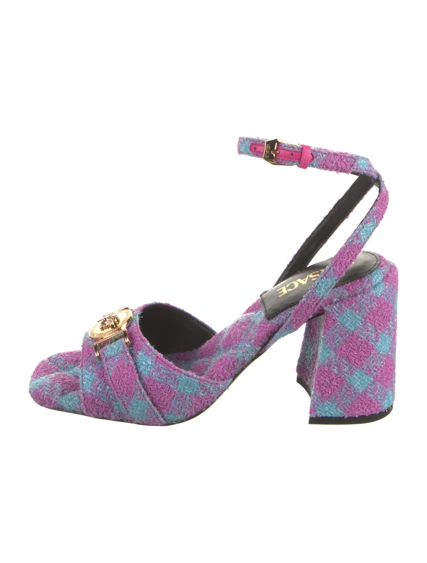 Aquazzura Satin Plaid Print Slingback Pumps