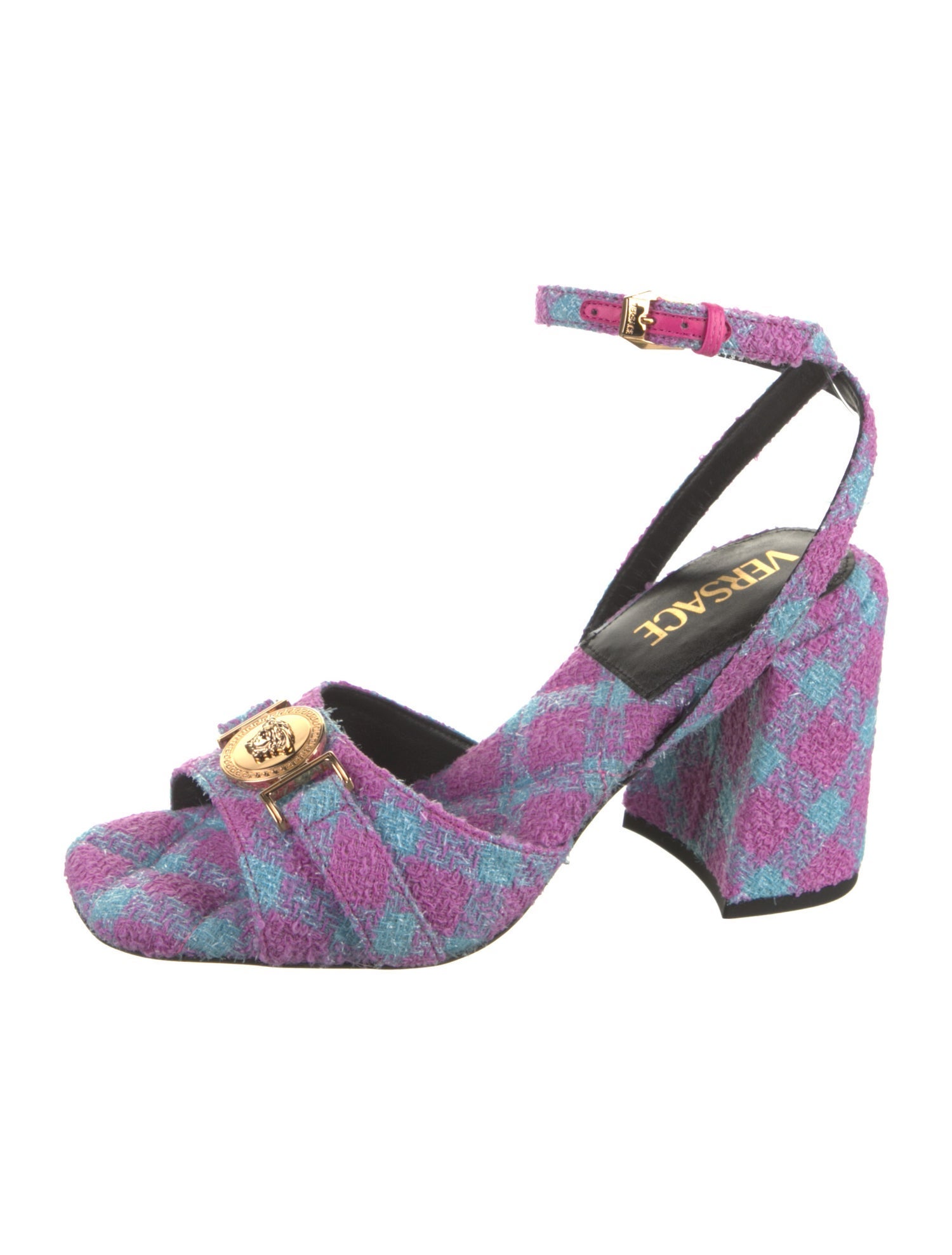 Aquazzura Satin Plaid Print Slingback Pumps