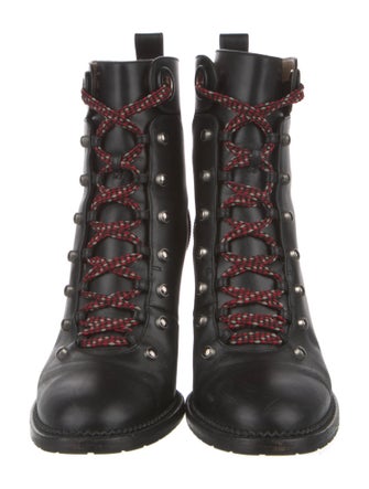 Aquazzura Leather Studded Accents Lace-Up Boots