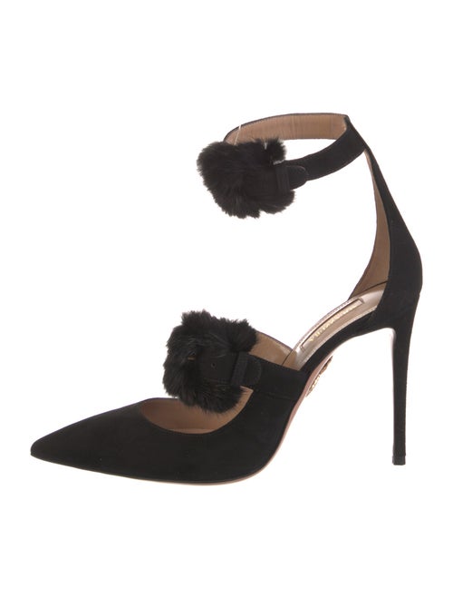 Aquazzura Suede Fur Trim D'Orsay Pumps