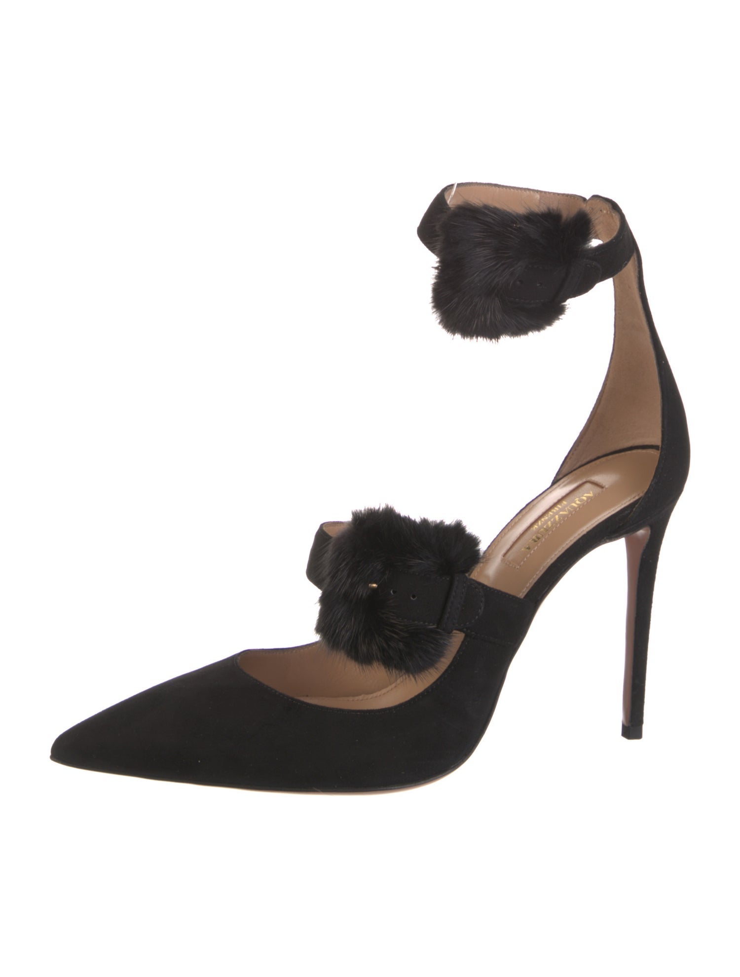 Aquazzura Suede Fur Trim D'Orsay Pumps