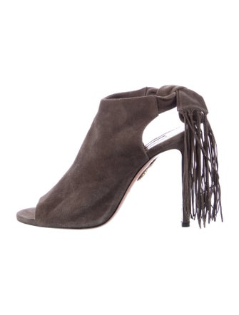 Aquazzura Suede Tassel Accents Slingback Sandals