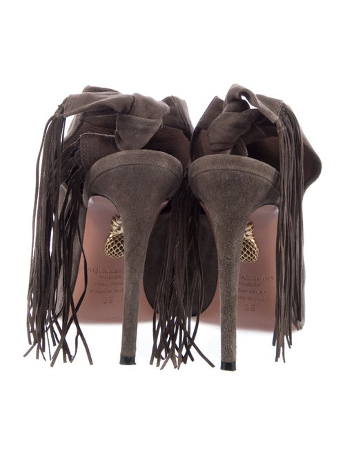 Aquazzura Suede Tassel Accents Slingback Sandals