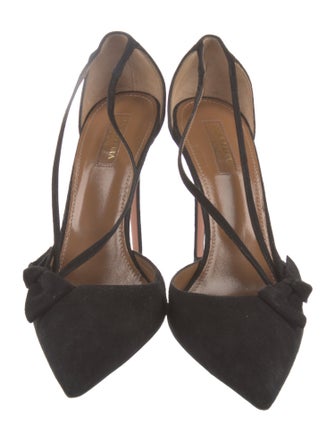 Aquazzura Suede Bow Accents Slingback Pumps