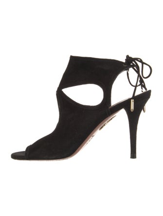 Aquazzura Suede Cutout Accent T-Strap Pumps