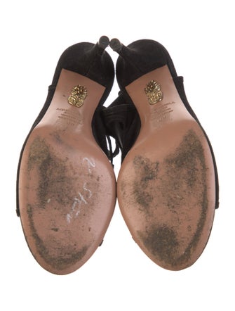 Aquazzura Suede Cutout Accent T-Strap Pumps