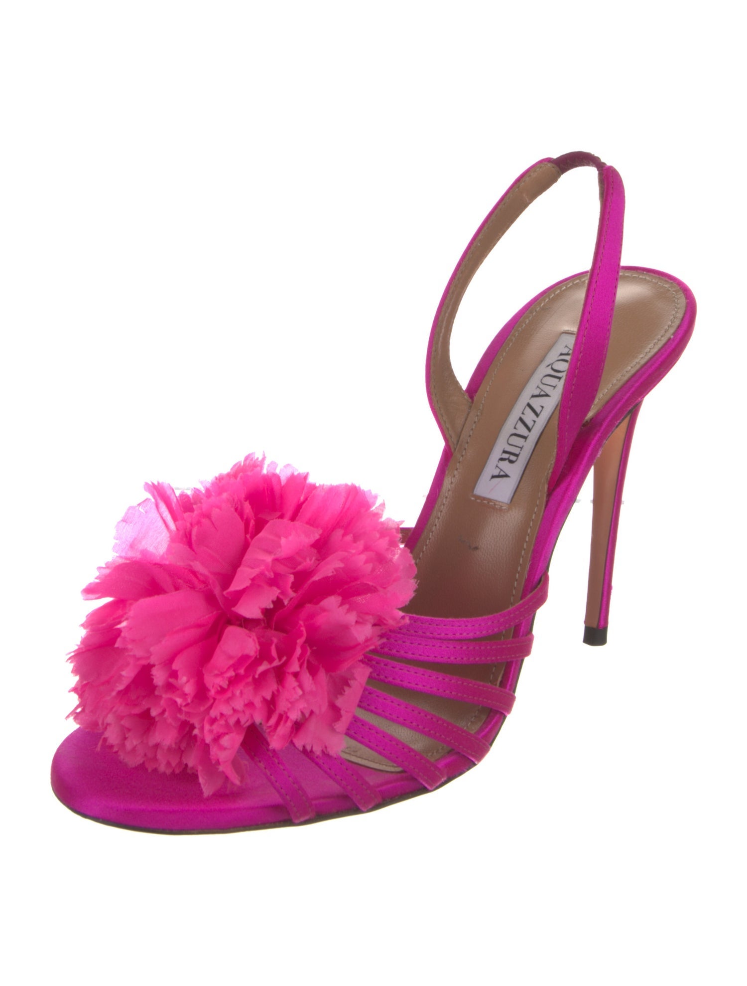 Aquazzura Satin Leather Trim Embellishment Slingback Sandals