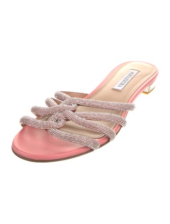 Aquazzura Leather Crystal Embellishments Slides