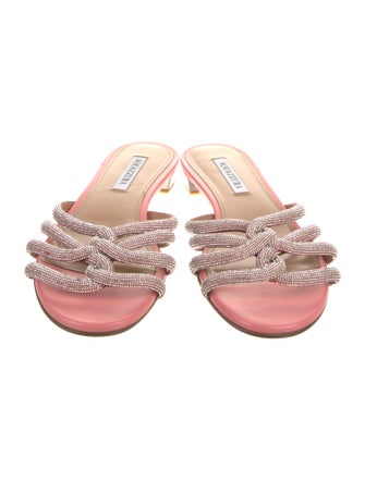 Aquazzura Leather Crystal Embellishments Slides