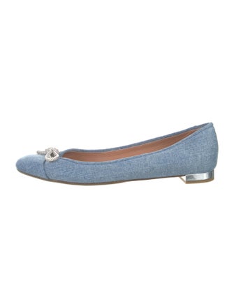 Aquazzura Denim Crystal Embellishments Ballet Flats