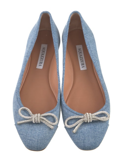 Aquazzura Denim Crystal Embellishments Ballet Flats