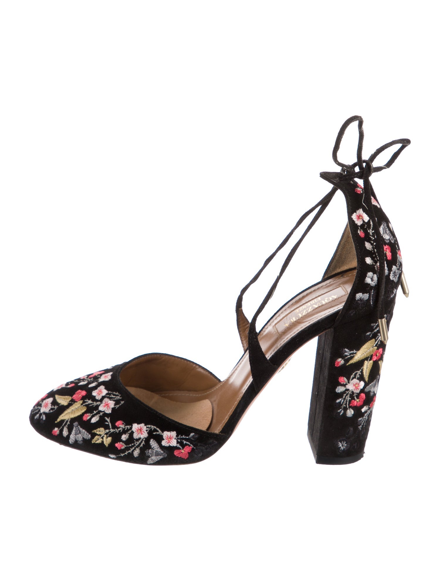 Aquazzura Suede Floral Print D'Orsay Pumps