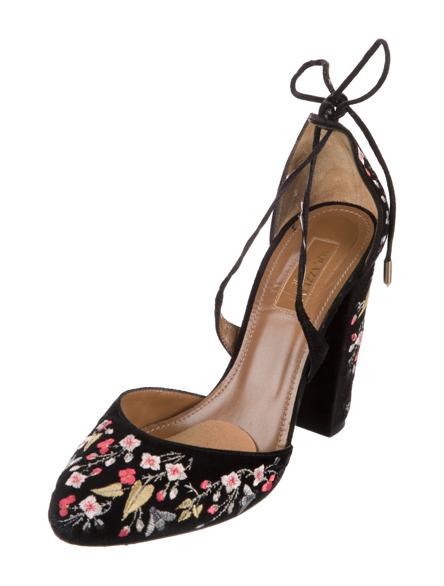 Aquazzura Suede Floral Print D'Orsay Pumps