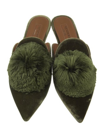 Aquazzura Velvet Pom-Pom Embellishments Mules
