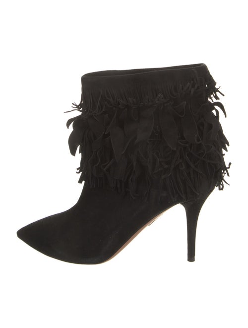Aquazzura Suede Fringe Trim Accent Lace-Up Boots